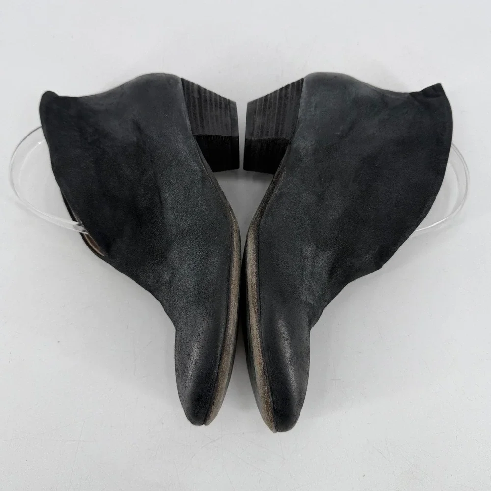 Elisanero Leather Ankle Boots Women 38 Black V-Cut Distressed Avant Garde Goth‎